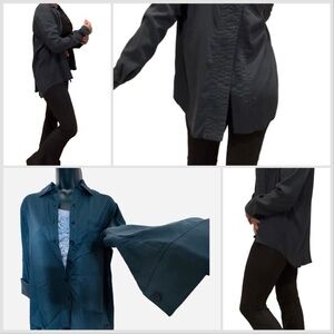 Define Your Inspiration-Women's Blue Button Down Split back Top